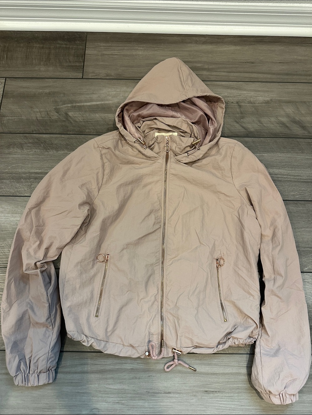 Ashley By 26 International Light Pink Hooded Windbreaker With Rose Gold Details